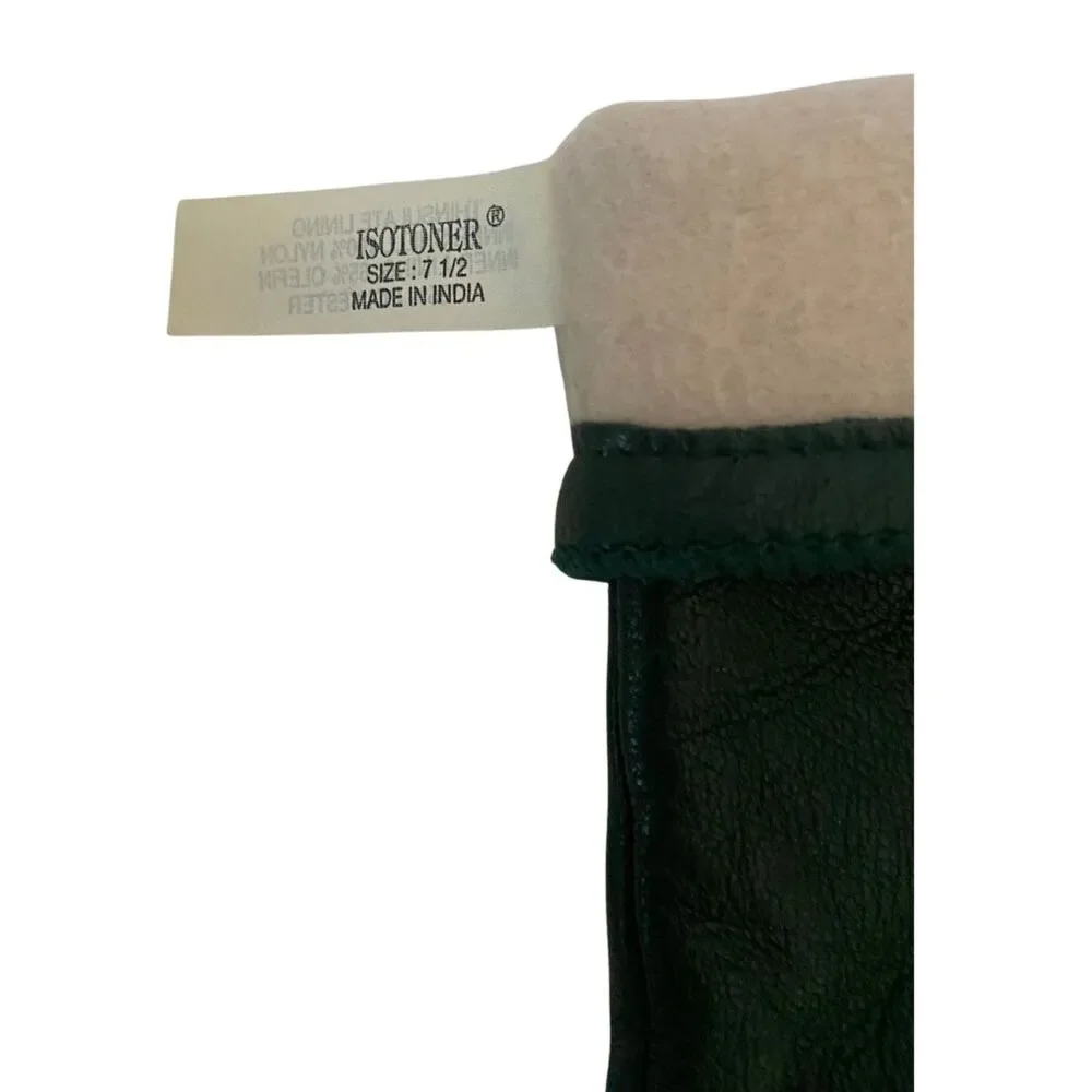 Icetoner Women's Green Leather Driving Gloves Flannel Lined Size 7.5 Preowned